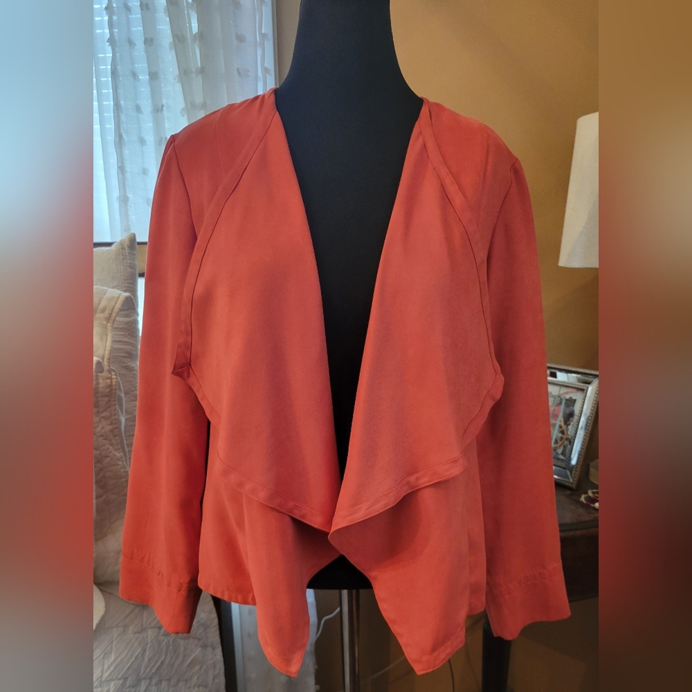 Chico's Coral Waterfall Open Front Jacket